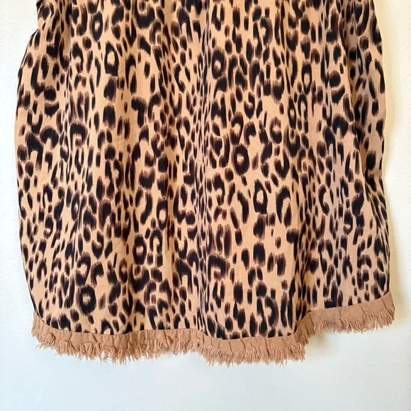 Umgee Brown Linen Leopard Print Blouse Size Small - Picture 14 of 14